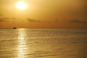 Beautiful orange sunset on a tropical beach